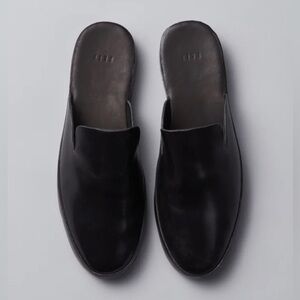 FEIT HAND SEWN MULE LEATHER VEGETABLE TANNED BLACK 38 / 8 SLIDES CLOGS SANDALS